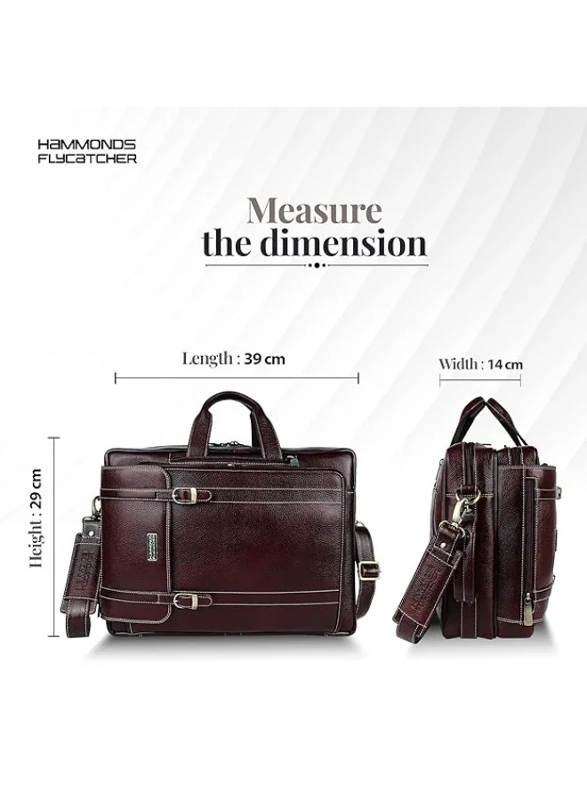 Hammonds Flycatcher  Genuine Leather Office Bag for Men, 2in1 Brown Laptop Bag for Men, Fits 15.6" Laptop, Adjustable Strap, Multi Compartments Ideal for Office, Travel, Daily Use-LB125 BRN  | Best Price UAE